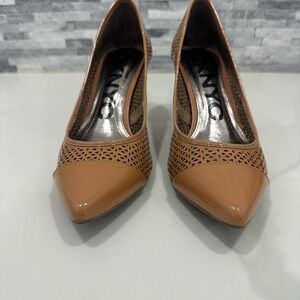 DKNYC Tan Pointed-Toe Laser-Cut Pump